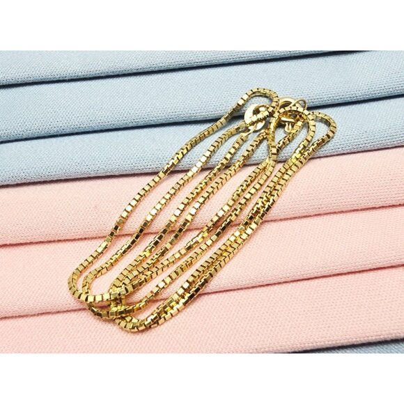 Unique 14K Karat Solid Yellow Gold Designer Box Link Chain Necklace Italy 16" L - Picture 1 of 16